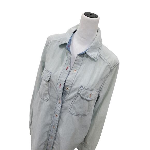 Free People Bandana Bandit Button Long Sleeve Shirt Button Up Denim Size Small - Picture 10 of 11